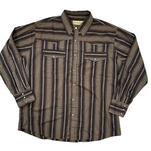 Bit & Bridle Mens 2X Brown Striped Western Shirt Long Sleeve Button Up‎ Cowboy